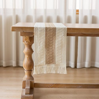 Keketoarrange Boho Macrame Table Runner 12x90 Inch - color: Beige Brown, size: 90"L