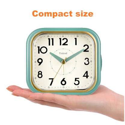 Tinload 4.3" Vintage Retro Analog Alarm Clock, Super Silent Non Ticking Clock with Manual Light, Snooze, Battery Operated, Simply Design, for Living Room, Bedroom, Bedside, Desk(Green-V2) - style: Green-Gold