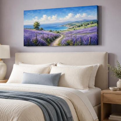 Enartly Purple Lavender Field Canvas Wall Art for Living Room 40" x20 - color: Purple Lavender, size: 40"L x 20"W