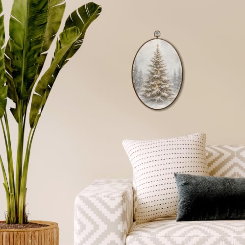 JQF Rustic Winter Snowy Christmas Tree Oval Wall Decor Framed 8.5x11.5 Inch - color: christmas tree-7