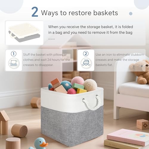 FinishingBo 11 inch Cube Storage Bin with Handles 6 Pack - color: White/Grey-6 Pack