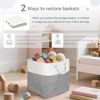 FinishingBo 11 inch Cube Storage Bin with Handles 6 Pack - color: White/Grey-6 Pack