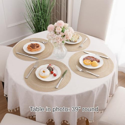 SHACOS Round Braided Placemats Set of 4 Washable Place Mats for Dining Tables 15 inch Non Slip Kitchen Table Mats (Beige, 4) - color: Beige, size: Set of 4