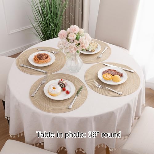 SHACOS 15 inch Beige Round Placemats Set of 12 for Dining Table Woven Braided Circle Place Mats Kitchen Placemat Washable Table Mats - color: Beige, size: Set of 12