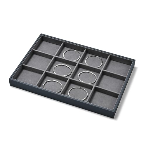 Grey Microfiber 12 Grid Jewelry Display Organizer Tray - size: 12 Grid