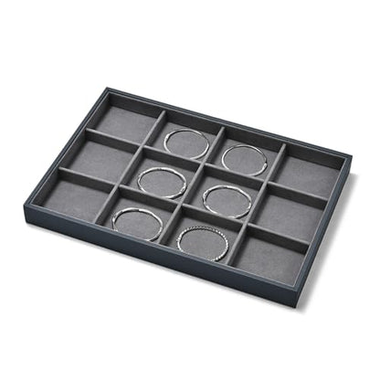 Grey Microfiber 12 Grid Jewelry Display Organizer Tray - size: 12 Grid