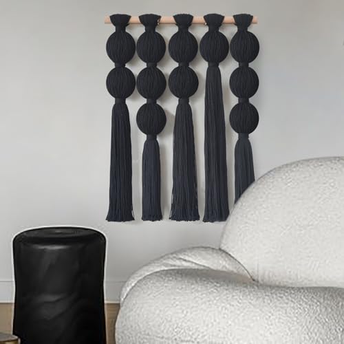 Jakalin Macrame Wall Hanging Black Boho Tassel Fiber Wall Art 19.6"Lx15.7"W - color: Black