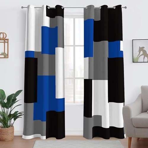 Tyrot Blue Gray Black Blackout Curtains for Bedroom Living Room 96 inch - color: Blue, size: 42"W x 96"L (Pack of 2)