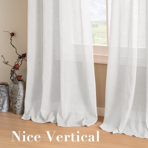 H.VERSAILTEX White Linen Sheer Curtains 102" 2 Panels Grommet - color: White, size: 52"W x 102"L (Pack of 2)