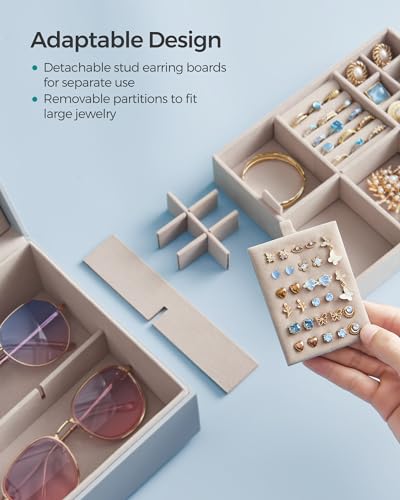 SONGMICS 2-Layer Jewelry Box with Handle, Removable Tray, Floating Effect - color: Misty Blue