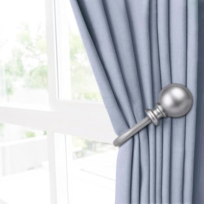 KAMANINA Curtain Holdbacks 2 Pack Wall Mounted with Silver Round Finials - color: Antique Silver