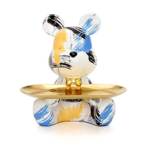 Abstract Home Decor Bear Statue with Jewerly Tray Animal Sculpture, Resin Bear for Home Decor and Office, Suitable for Bedroom, Living Room, Office on Table, Desktop, Shelves and Cabinet (Brush Paint) - color: Brush Paint
