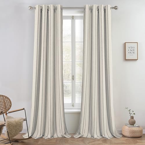 DriftAway Farmhouse Linen Blend Stripe Blackout Curtains, W52xL96, Gray - color: G Gray Stripe, size: 52"W x 96"L (Pack of 2)