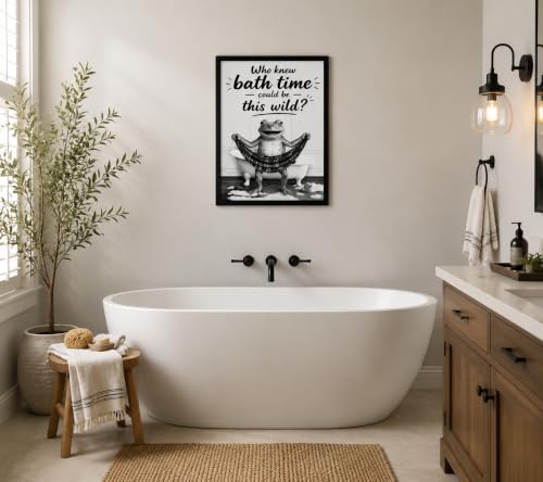 Framed Fun Frogs Canvas Wall Art Poster Prints Bathroom 12×16In1P Be Hung - color: bathroom-5, size: 12×16in