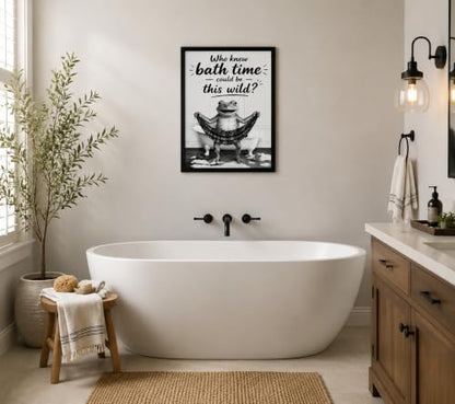 Framed Fun Frogs Canvas Wall Art Poster Prints Bathroom 12×16In1P Be Hung - color: bathroom-5, size: 12×16in
