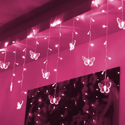 Butterfly Curtain Lights, 4.9ft 48 LED USB Window Fairy Lights 10 Butterflies 8 Modes Firefly Twinkle Timer String Lights with Remote for Room Bedroom Wall Ceiling Party Wedding Christmas - color: Pink, size: 4.9ft
