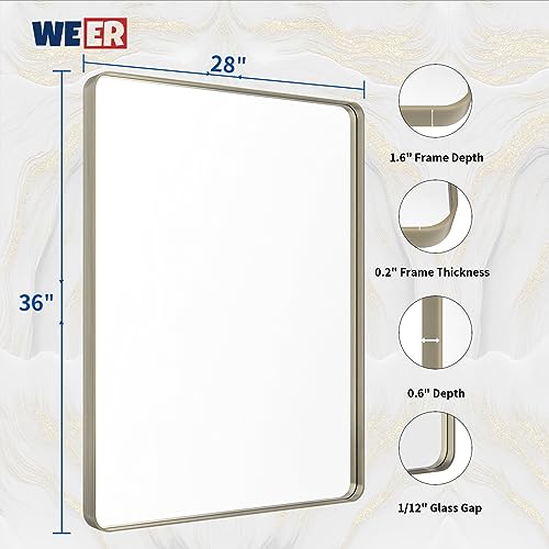 WEER Bathroom Vanity Mirror Brushed Nickel 28X36 Inch - color: Brushed Nickel, size: 28"L x 36"W