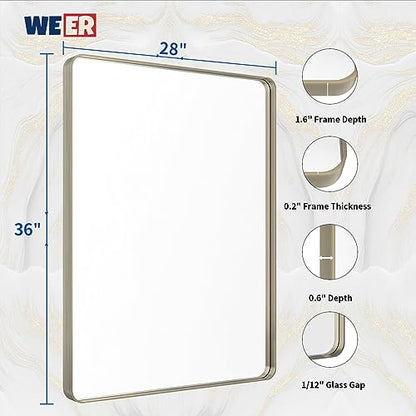 WEER Bathroom Vanity Mirror Brushed Nickel 28X36 Inch - color: Brushed Nickel, size: 28"L x 36"W