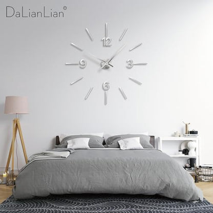 DIY Wall Clock, 3D Mirror Effect, Adjustable up to 65 in, Silver - color: Silver