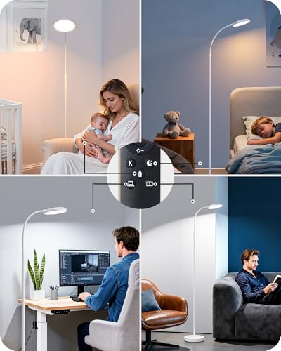 EDISHINE Gooseneck Floor Lamp 1300LM LED Floor Lamps for Living Room White - color: White