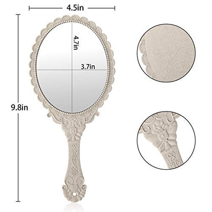 YUSONG Makeup Handheld Mirror with Handle(2 Pack Beige) - color: 2 Pcs Lvory White