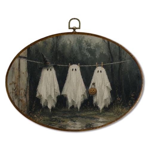 JQF Halloween Ghost Laundry Room Oval Wall Decor Framed 11.5x8.5 Inch - color: ghost-6