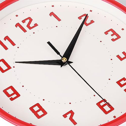 Topkey Silent Round Wall Clock Kitchen 9 Inch Modern Style Non-Ticking Decorative Bedroom Office Study Room Kitchen Wall Clock-Red - color: Red