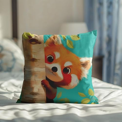Cute Red Panda Pillow Cover, Kids Woodland Animal Decor, 18x18 Inch - color: Peeking Red Panda