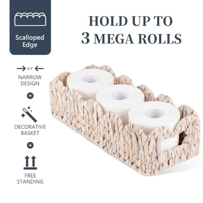 Coeusy Scalloped Toilet Paper Basket, Wicker Basket for Bathroom Organizer - color: White Rectangular