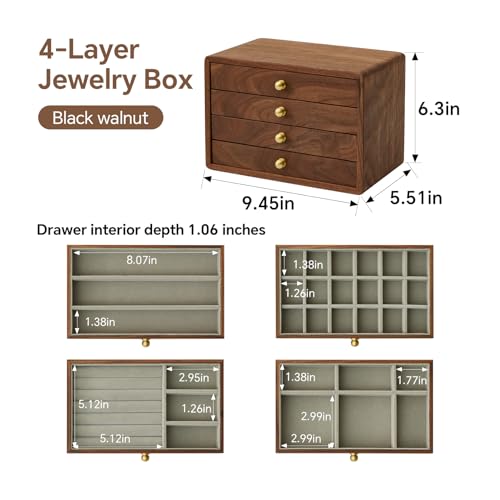 Wooden Jewelry Box for Women Men, 4 Drawers - size: 4 drawers