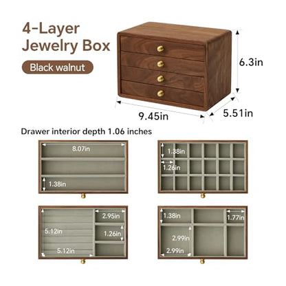 Wooden Jewelry Box for Women Men, 4 Drawers - size: 4 drawers