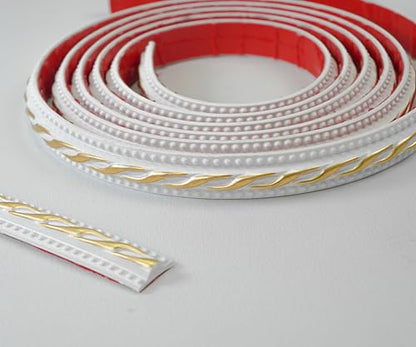 Colamo 16.4FT Gilded White Peel and Stick Trim Caulk Strip,Flexible Adhesive Moldings & Trims for Wall/Mirror/Ceiling/Window and Door Frame,Stick on Backsplash Tile Trimming,Sticky Edge,Side Body Trim - color: Gilded White