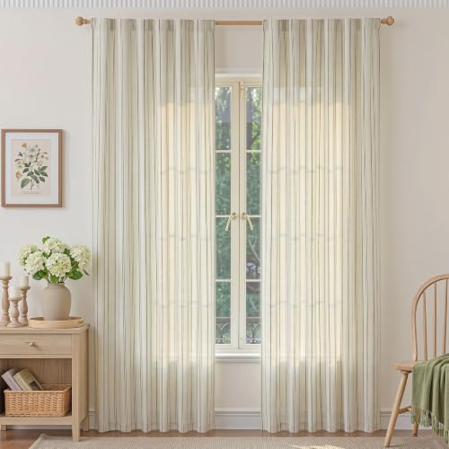 MYSKY HOME Green Striped Linen Curtains for Bedroom 72 Inch Length 2 Panels - color: Green, size: 50"W x 72"L (Pack of 2)