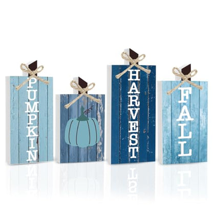 4Pcs Blue Pumpkin Fall Decor Thanksgiving Decorations Sign for Home Indoor