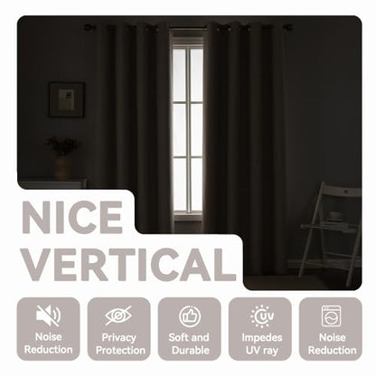 PFAS Free Mocha Linen Curtains 63 inch Length 2 Panels Set 100% Blackout Long Drapes for Bedroom Living Room Blackout Darkening Curtain Thermal Insulated (52x63 inch,Mocha) - color: Mocha, size: 52"W x 63"L (Pack of 2)