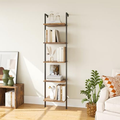 ELYKEN Ladder Shelf, 5-Tier Wood Wall Mounted Ladder Bookshelf - color: Rustic Brown