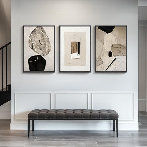 Large Framed Neutral Abstract Wall Art for Living Room,Set of 3, 24x36 In - color: Neutral, size: 24" W x 36" H x 3pcs