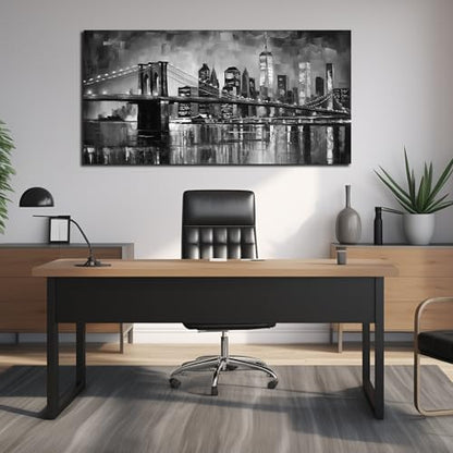 MDHKVPM Brooklyn Bridge Canvas Wall Art For Living Room Large Size - color: Black and White, size: 58"L x 29"W