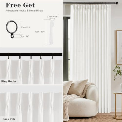 90 Inch Pinch Pleated Sheer Linen Blend White Curtains for Living Room - color: Snow White, size: 40"W x 90"L (Pack of 2)