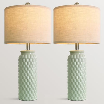 24" Modern Bedside Lamps Set of 2, Green Ceramic Nightstand Lamp - color: 24" Medium - Green