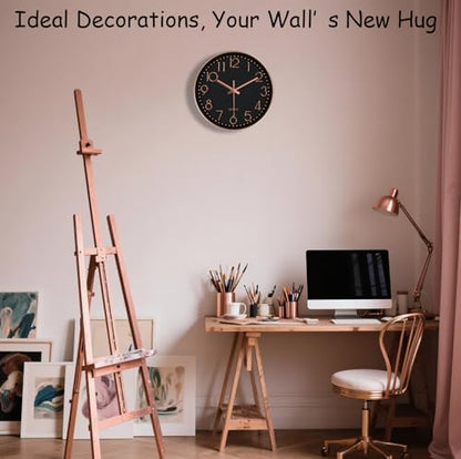 Modern Silent Wall Clock - 12 Inch Wall Clocks Battery Operated Large Number, Non-Ticking Analog Clock with Tempered Glass Quartz Clocks for Living Room Bedroom Office Kitchen, Black Rose Gold - color: Black Rose Gold, size: 12 Inch