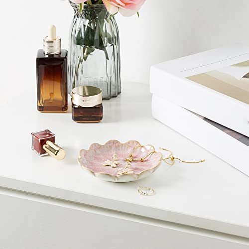 BEUNAIZER Jewelry Dish Tray, Ring Dish, Ceramic Trinket Tray, Key Bowl - color: Pink
