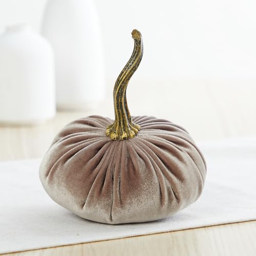 Your Heart's Content Set of 3 Small Velvet Pumpkins (Sm Gray Taupe Ivory) - color: Sm Gray Taupe Ivory