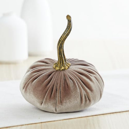 Your Heart's Content Set of 3 Small Velvet Pumpkins (Sm Gray Taupe Ivory) - color: Sm Gray Taupe Ivory