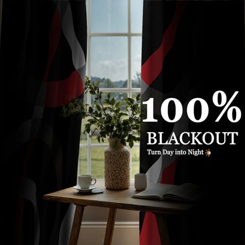 weesire Black and Red Blackout Curtains, 52 x 96 Inch, Grommet, 2 Panels - color: P1-red, size: 52"W x 96"L (Pack of 2)