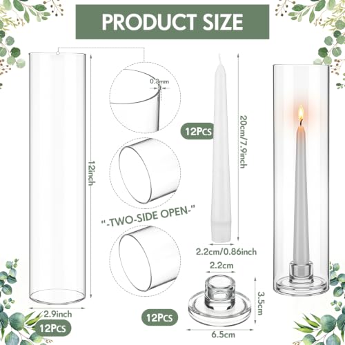 36 Pcs 12" Tall Hurricane Glass Candle Holders with Taper Candles