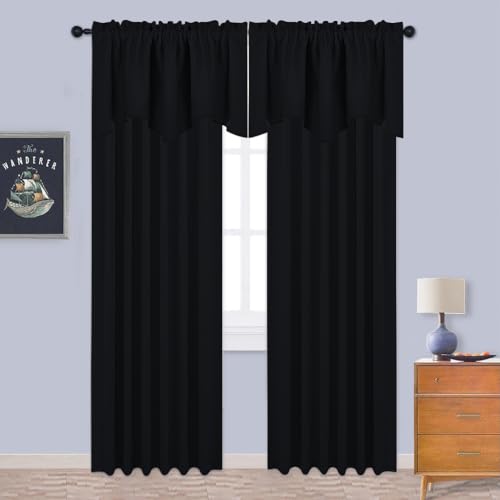 NICETOWN 2 Panels Black Kitchen Blackout Valances for Windows, 42W x 18L - color: Black, size: 42"W x 18"L (Pack of 2)