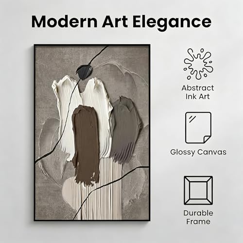 QKF 3Pcs Brown Abstract 3D Texture Black Aluminum Frame Canvas Wall Art - color: Taupe & Beige