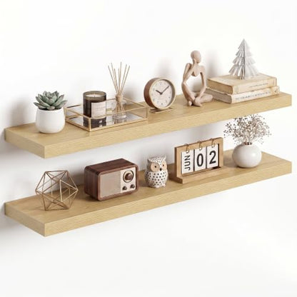 Dreamland 40Inch Floating Shelves 9.3" Deep Wall Mounted Set of 2 Oak - color: Oak, size: 9.3"D x 40"L