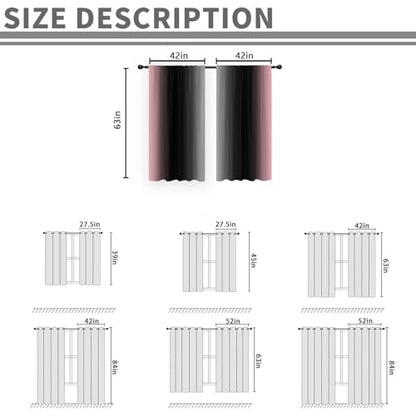 Black Pink Grey Curtain, Ombre, 2 Panels, 42" W x 63" L, Rod Pocket - color: Pink, size: 42"W x 63"L (Pack of 2)